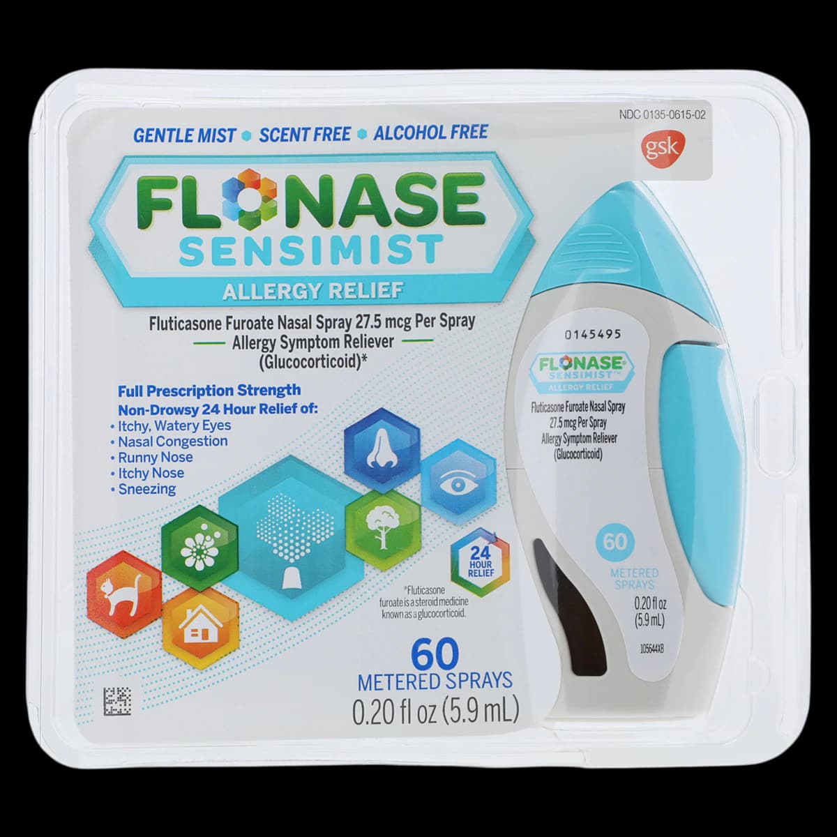 Flonase Sensimist Allergy Relief Nasal Spray, 27.5 mcg, 60 Sprays, 5.9 mL Bottle - Flonase Sensimist Spray N-R - Image 1