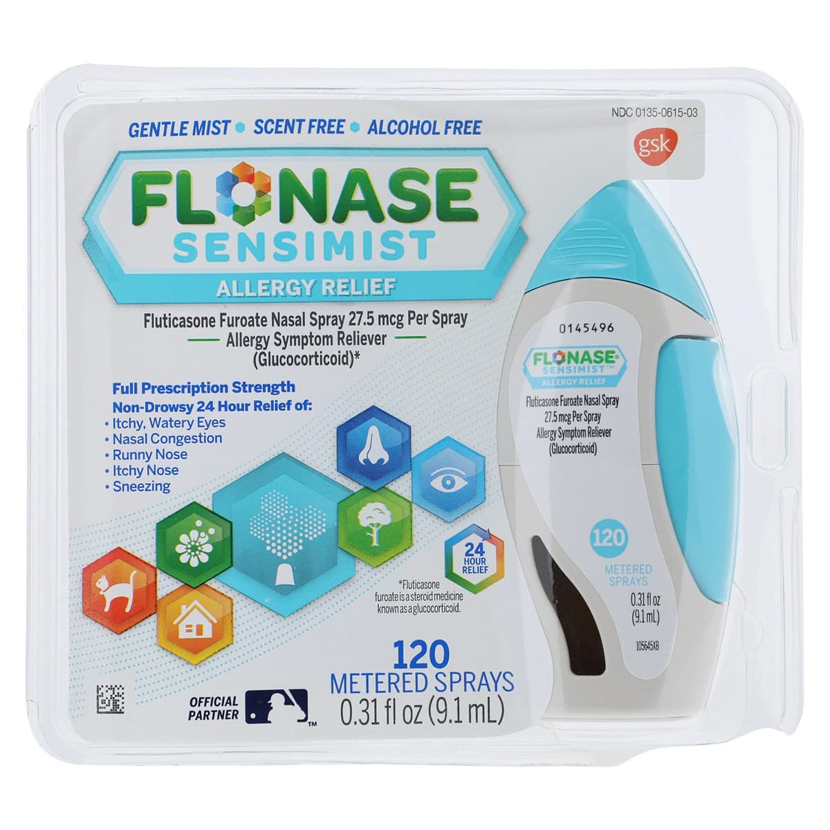 Flonase Sensimist Allergy Relief Nasal Spray, 27.5 mcg, 120 Sprays, 9.1 mL Bottle - Flonase Sensimist Spray N-R - Image 1