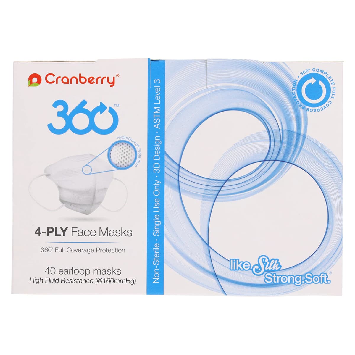 Cranberry 360 Anti-Fog 4-Ply Earloop Face Mask, ASTM Level 3, Small, Silver, 40/Box, Q2860S thumbnail 6