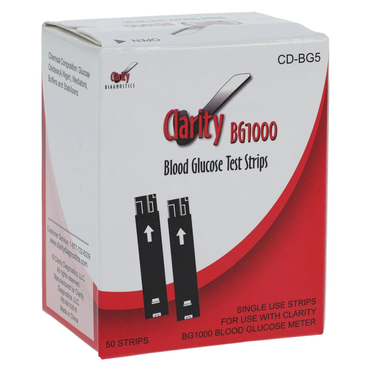 Clarity BG1000 Blood Glucose Test Strips, CLIA Waived, For BG1000 Meter Only, 50/Box - Clarity BG1000 Bld Glu Mtr Str - Image 1