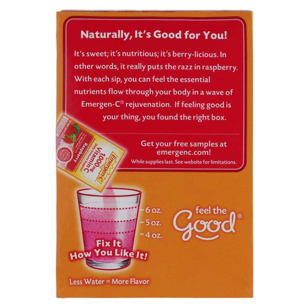 Emergen-C Super Orange Powder Mix, Raspberry Flavor, 30 Packets/Box thumbnail 4