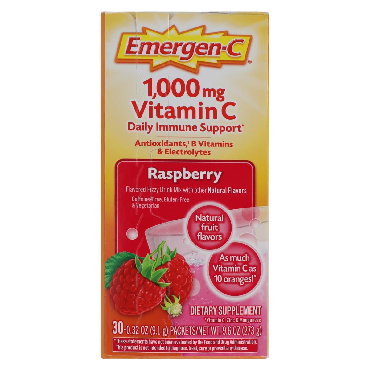 Emergen-C Super Orange Powder Mix, Raspberry Flavor, 30 Packets/Box thumbnail 3