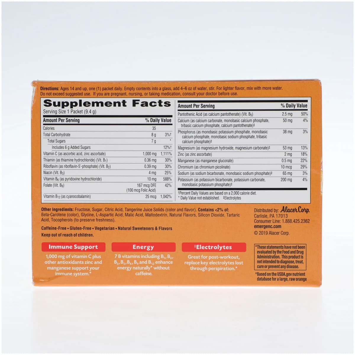 Emergen-C Super Orange Powder, Tangerine Flavor, 30 Packets/Box thumbnail 4
