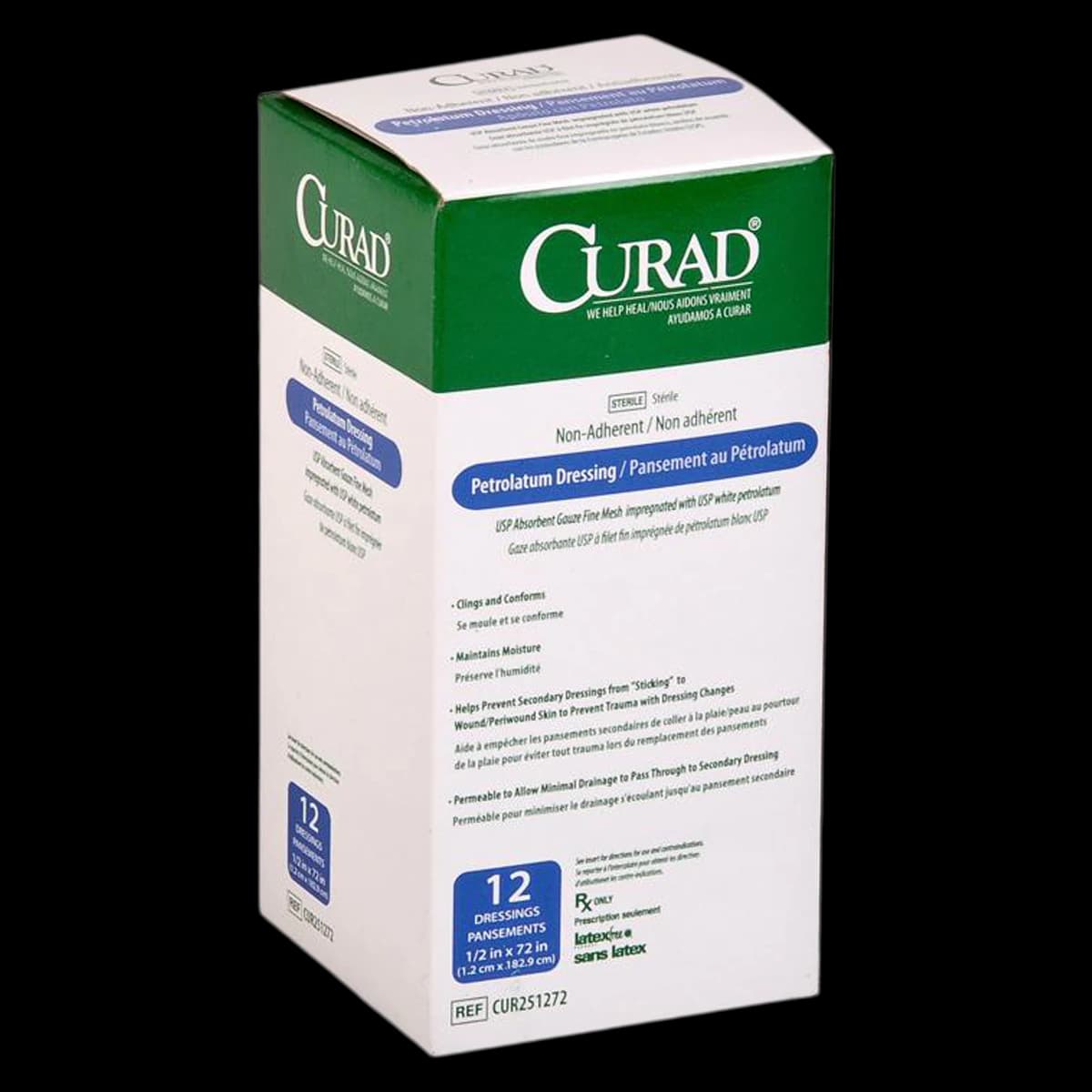 Curad Cotton/Petrolatum Gauze Dressing, 1/2" x 72", Sterile, Latex-Free - Curad Pertolatum Gauze .5x72" - Image 1