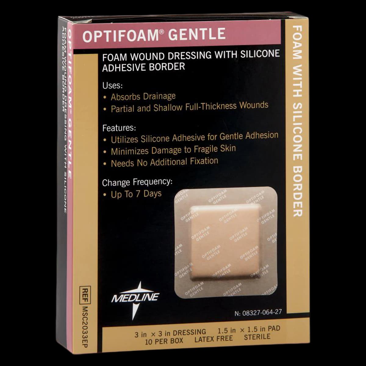 Medline Optifoam Gentle Foam/Silicone Wound Dressing, 3x3", Sterile, Adhesive, Latex-Free - Dressing Optifoam Silicone - Image 1