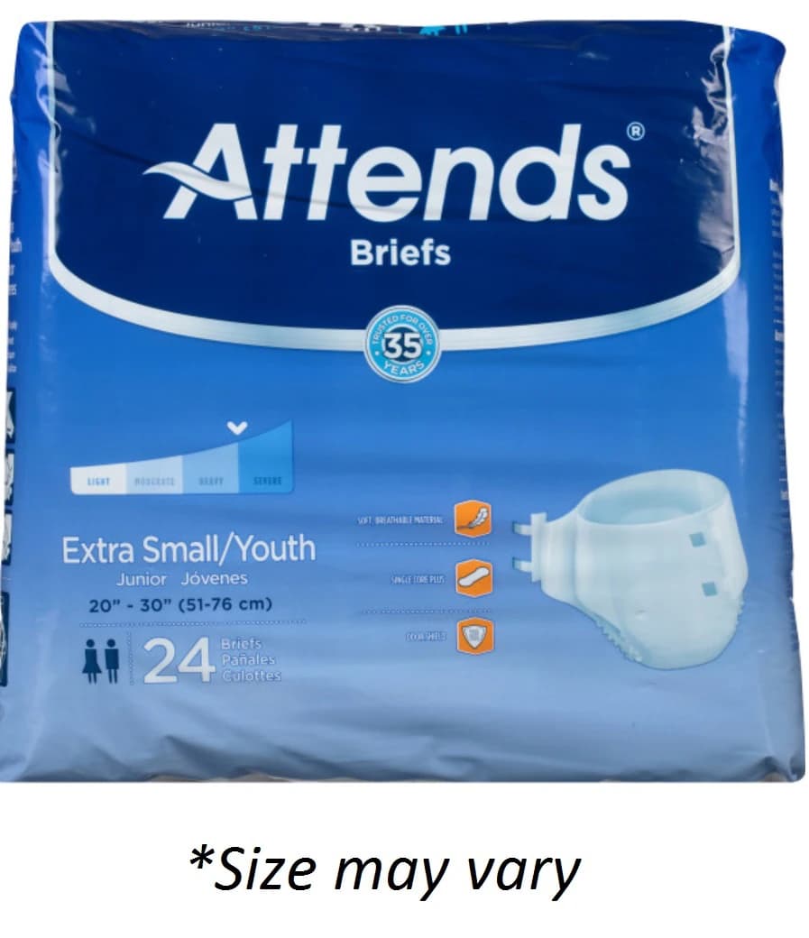 Attends Incontinence Brief, Unisex, Small (25-35"), Heavy-Severe Absorbency, White, Disposable, 24/Bag - MED Briefs Attends Extra Absb - Image 1