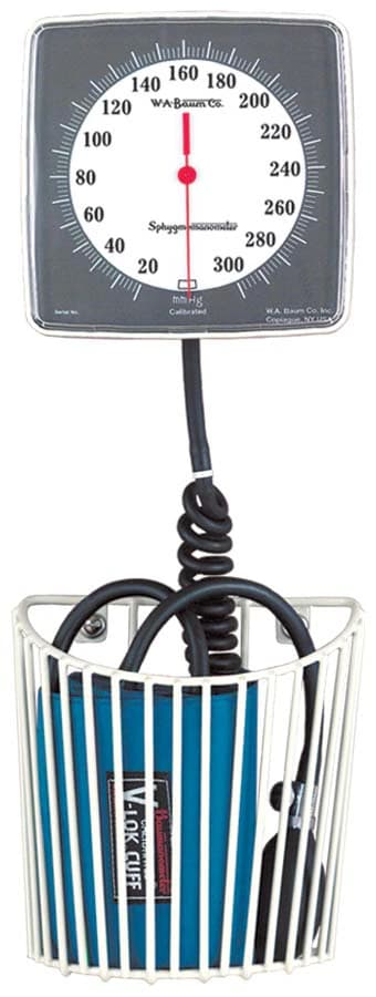 W.A. Baum Calibrated V-Lok Aneroid Sphygmomanometer, Wall Mount, Adult, Neutral White Latex Arm, High Contrast Dial thumbnail 2