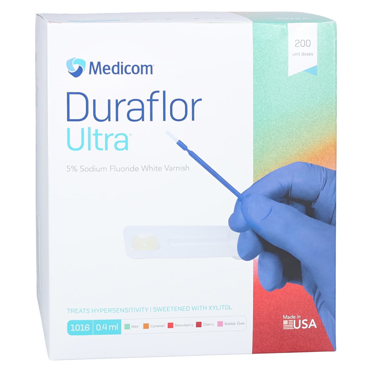 Duraflor Ultra 5% Sodium Fluoride White Varnish, Strawberry, 0.4 mL Unit Dose, 200/Box, 1016-ST200 - Duraflor Ultra 5% Sodium Fluoride White Varnish Strawberry Box of 200 - Image 1