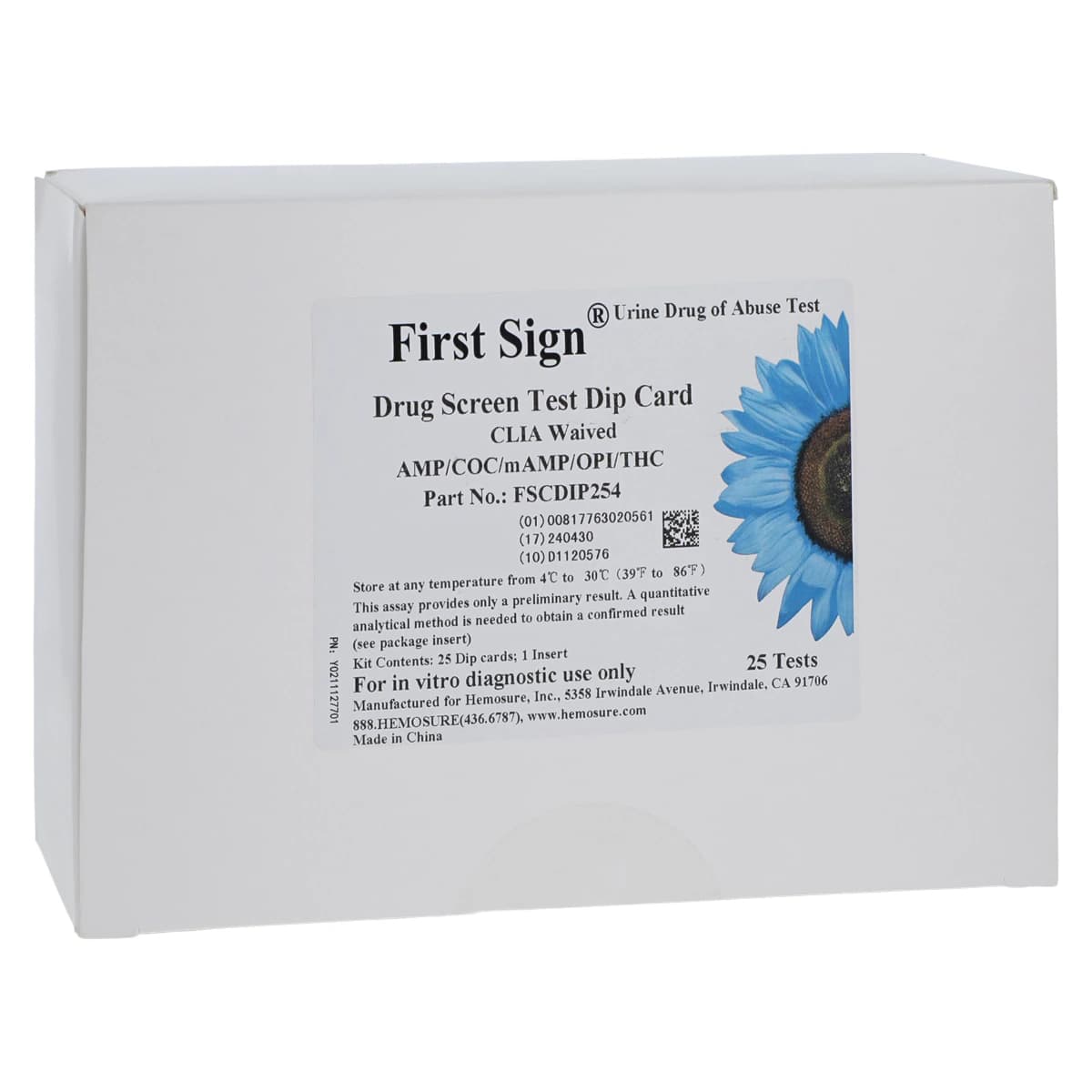 First Sign DOA Drugs of Abuse Dipcard, CLIA Waived 5 Panel (AMP/COC/mAMP/OPI/THC), 25/Box - Card Dip 5 Panel AMP/COC - Image 1
