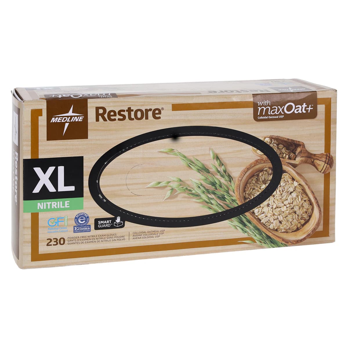 Medline Restore Nitrile Examination Gloves, X-Large, White, Non-Sterile, Powder-Free, Colloidal Oatmeal, 10/Box - -Restore Nitrile XL Gloves Colloidal Oatmeal (230) - Image 1