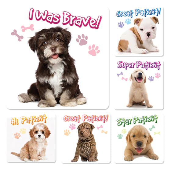 Puppy Patient Stickers, 2" Assorted Designs, 100/Roll, PS647 - Puppy Patient Stickers (100) - Image 1