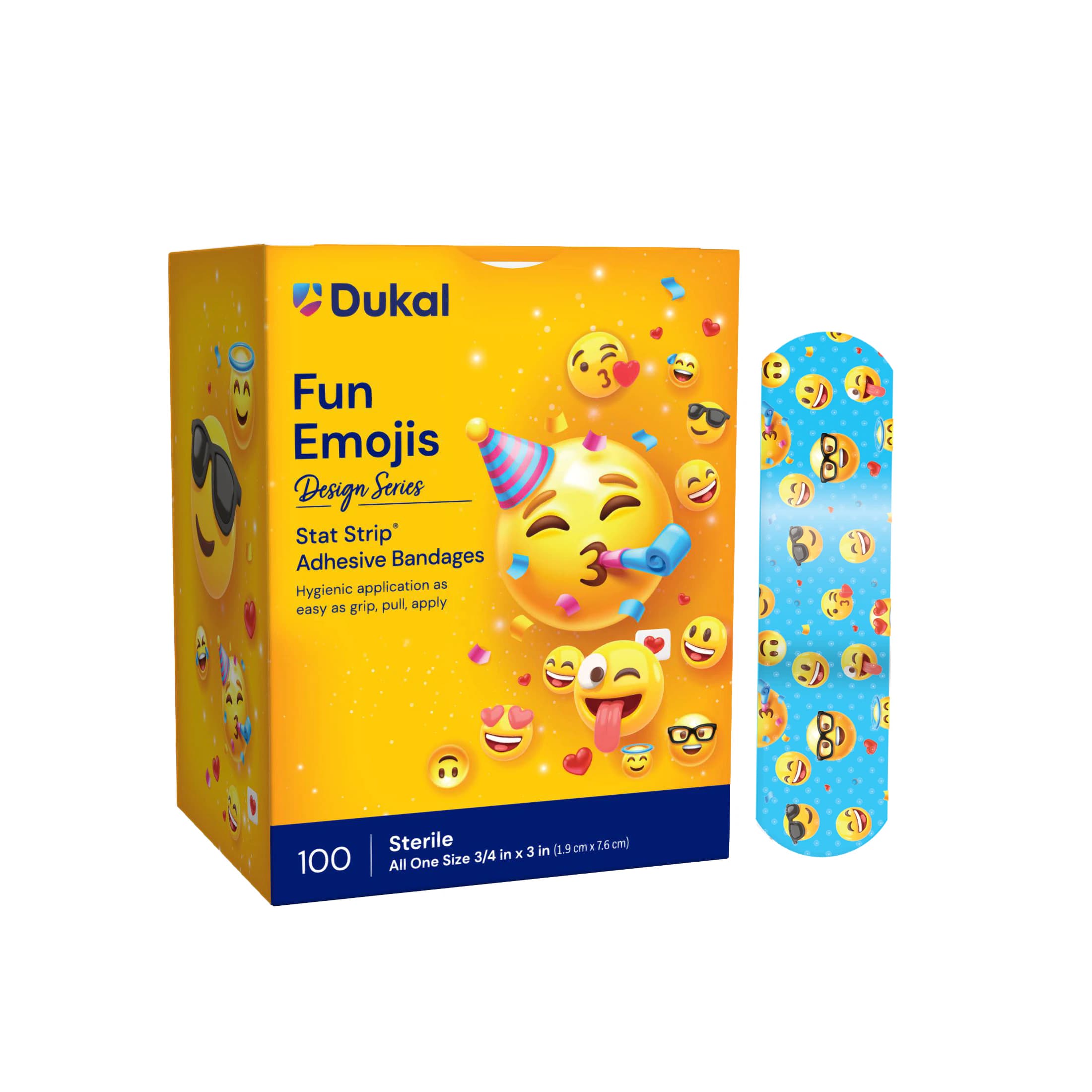 Dukal Adhesive Bandage, Plastic, Emoji Design, 3/4" x 3", Sterile, 100/Box thumbnail 3