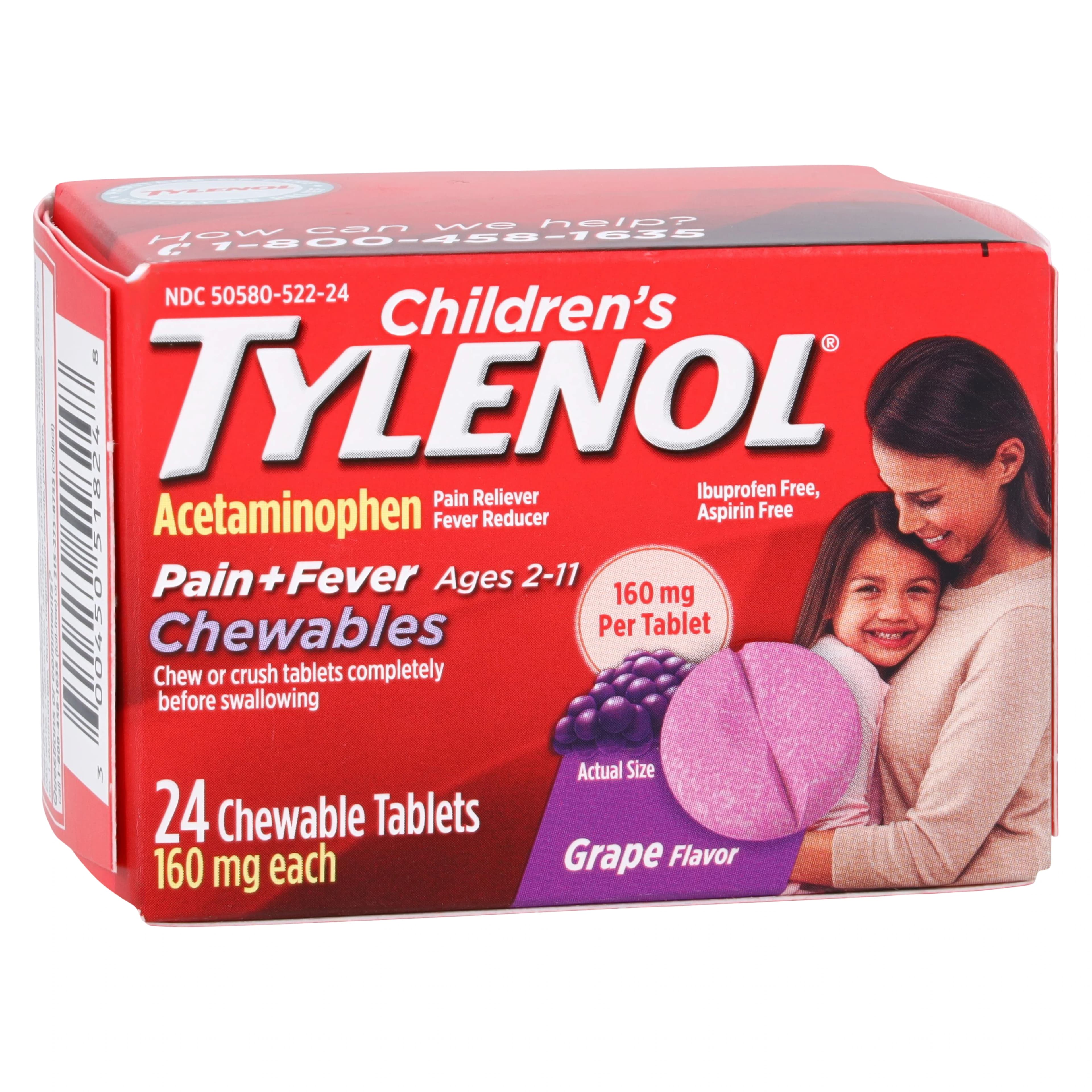 Tylenol Children's Chewable Tablets, Grape, 24 Count Bottle - Tylenol Childrens Chewables - Image 1
