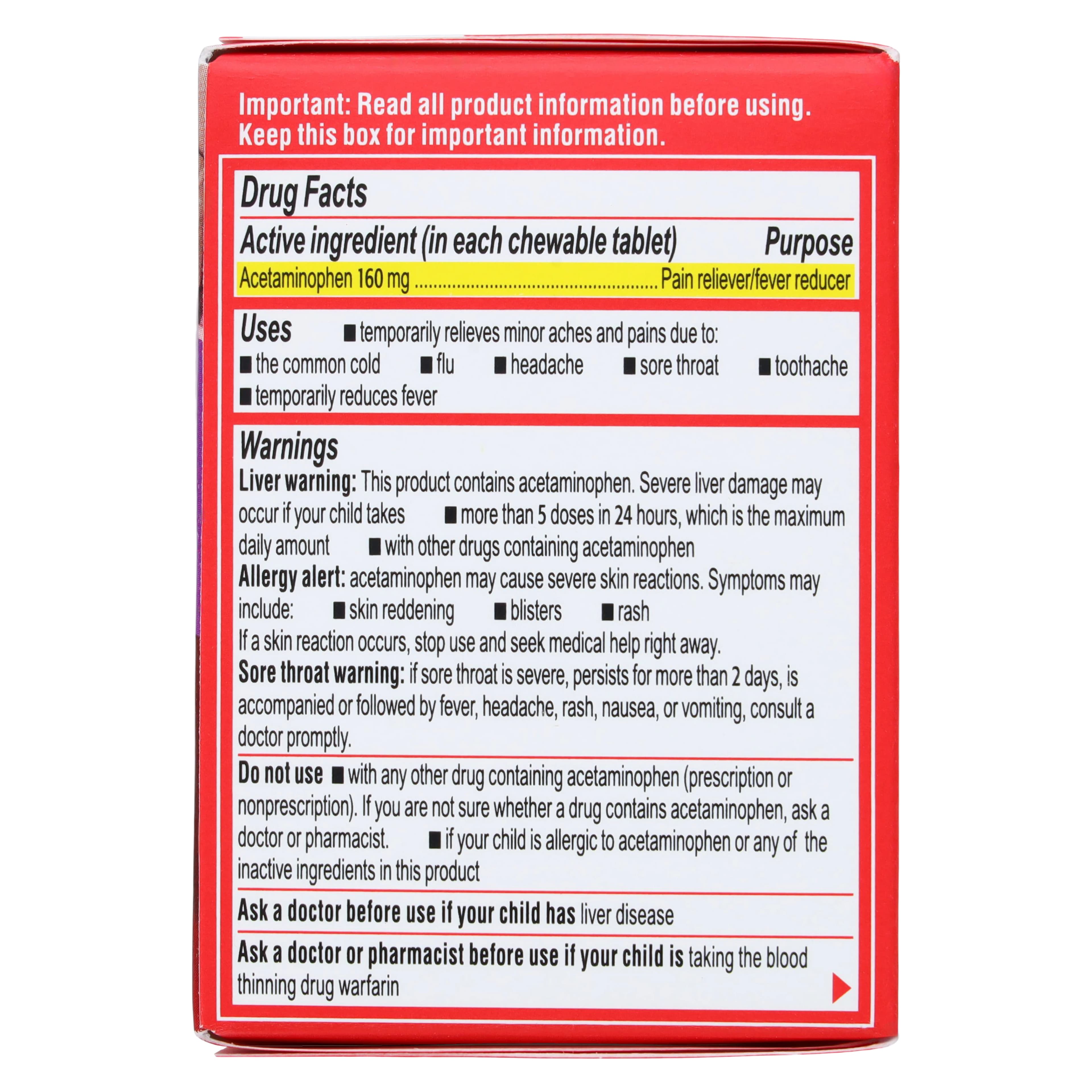 Tylenol Children's Chewable Tablets, Grape, 24 Count Bottle thumbnail 2