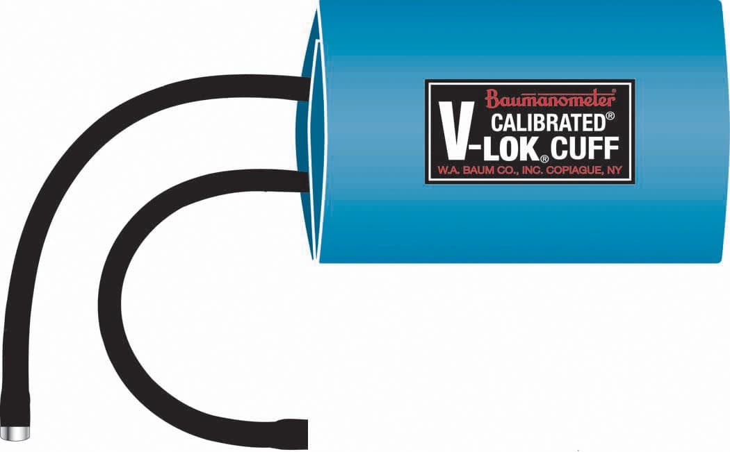 W.A. Baum Calibrated V-Lok Blood Pressure Cuff with Inflation Bag, Blue, Latex, Each - Cuff w/Bag - Image 1