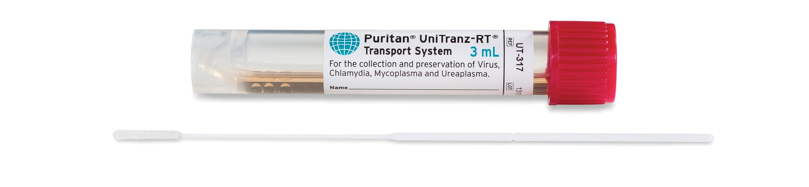 Puritan UniTranz-RT Specimen Transport System, 3mL, Sterile, Red Screw Cap, Polyester Flock, 300/Case - Transport System UTM-RT Filled - Image 1