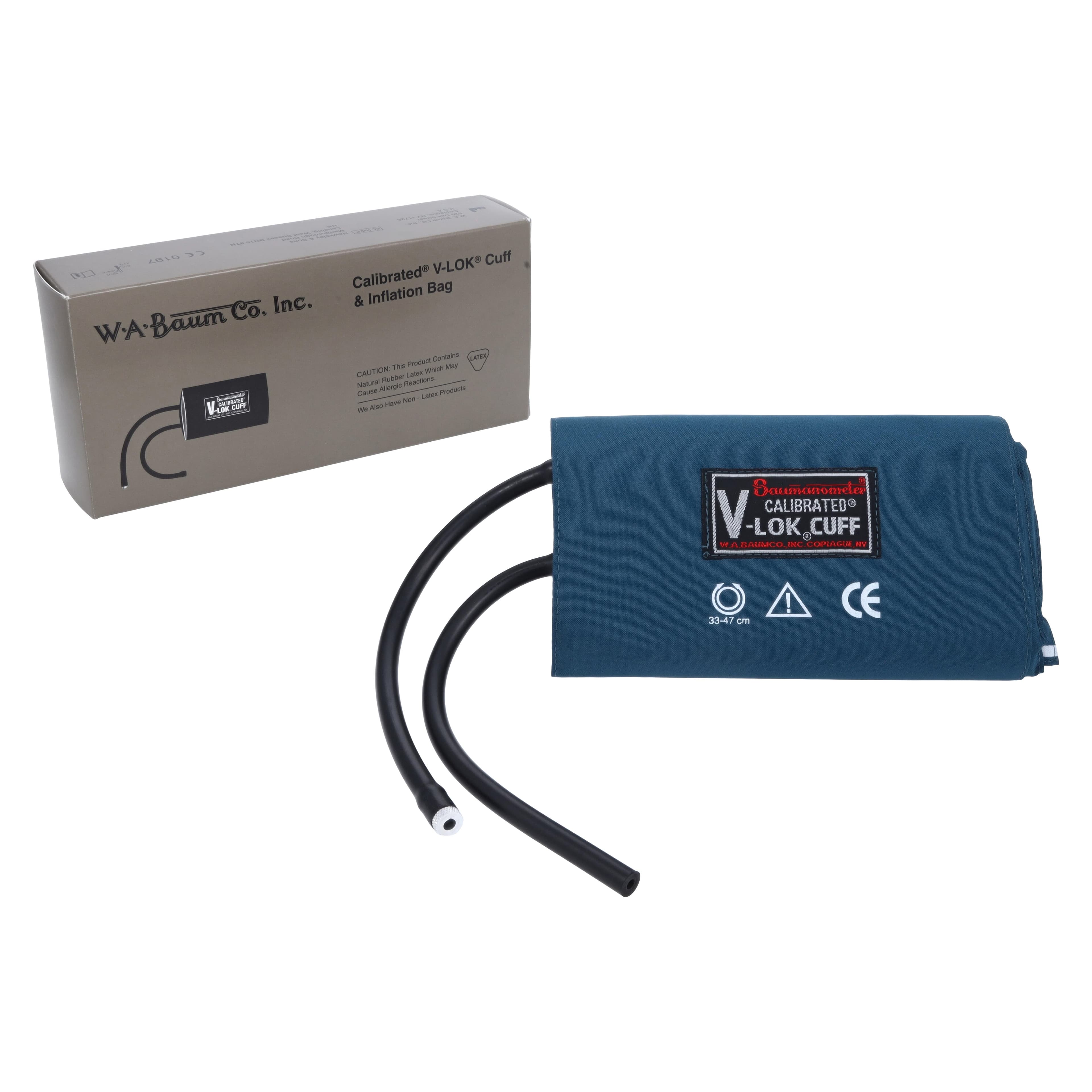 W.A. Baum Calibrated V-Lok Blood Pressure Cuff with Inflation Bag, Size 12 Medium, Blue, Latex, Each thumbnail 2