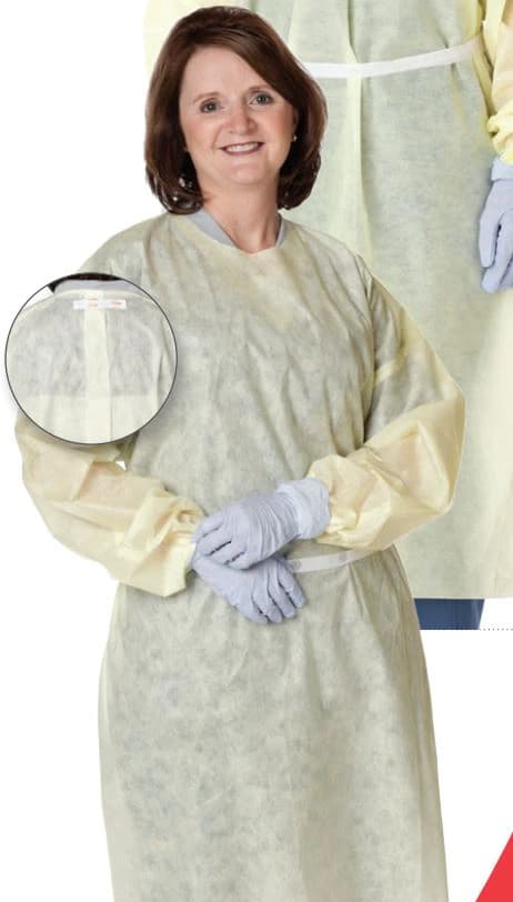 Cardinal Health DYLS Isolation Gown, AAMI Level 2, 2X-Large, Yellow, Over the Head, 100/Case - Iso Gown Yellw Over head - Image 1