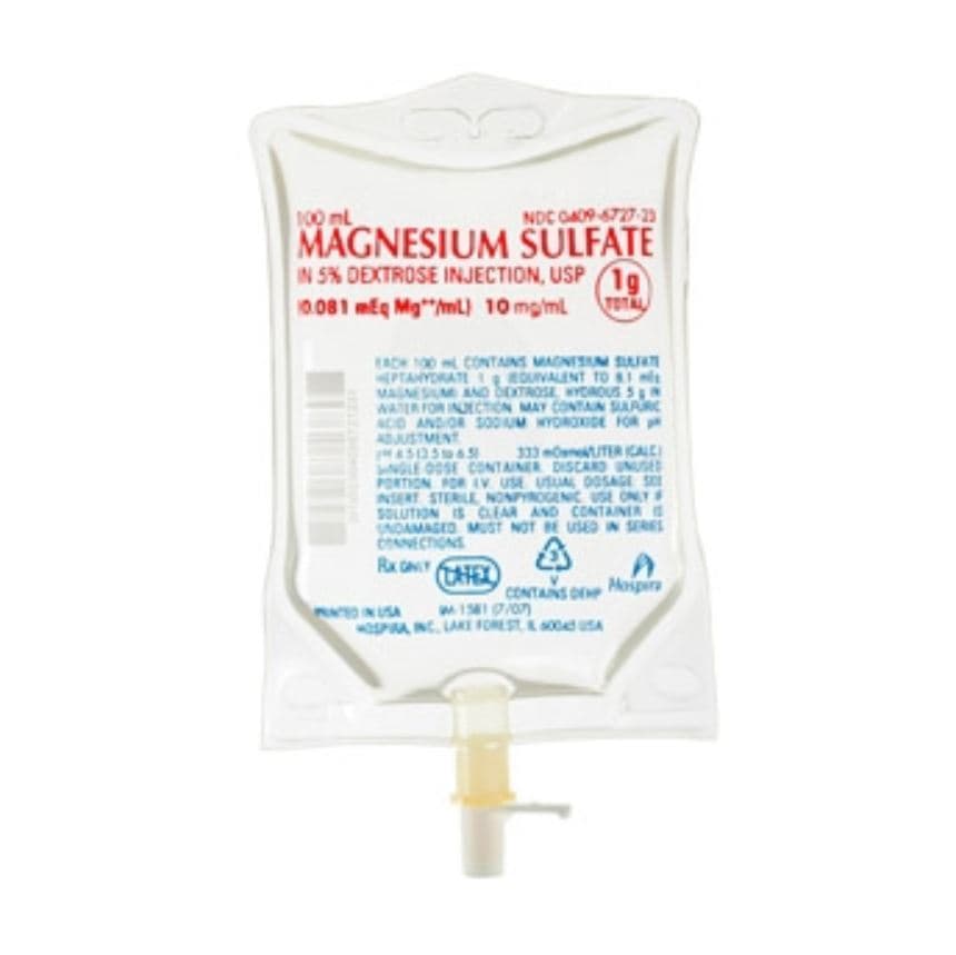 Magnesium Sulfate in Dextrose 5% Injection, 10 mg/mL, 1 g/100 mL IV Bag, 24/Case - Mag Sulfate 1% Dextrose Inj - Image 1