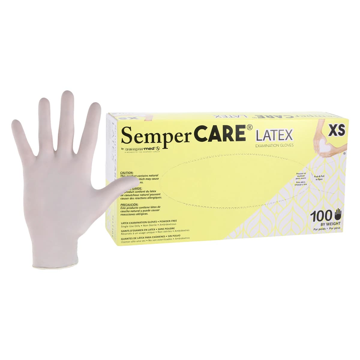 SemperCare® Latex Exam Gloves, Powder Free, Non-Sterile, Extra Small, Cream, 100/Box thumbnail 2