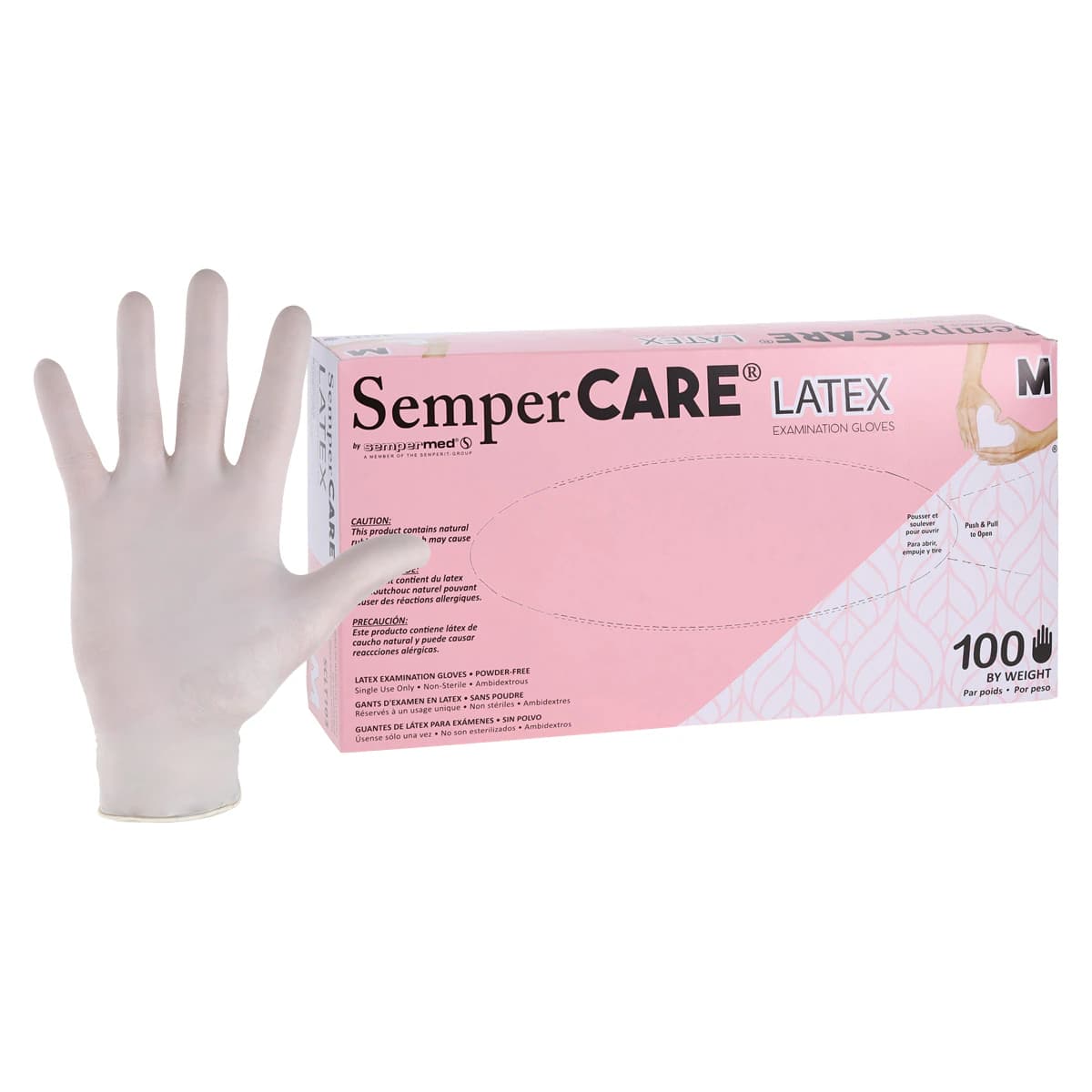 SemperCare® Latex Exam Gloves, Powder Free, Non-Sterile, Medium, Cream, 100/Box - SemperCare® Latex Exam Gloves Medium Cream Box of 100 - Image 1