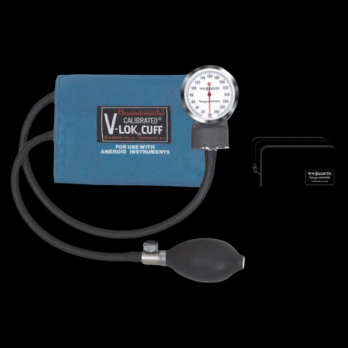 W A Baum Aneroid Pocket Sphygmomanometer with Adult Cuff, Medium Blue, Latex Arm, Dial Display, Calibrated V-Lok - Aneroid Pocket w/Adult - Image 1