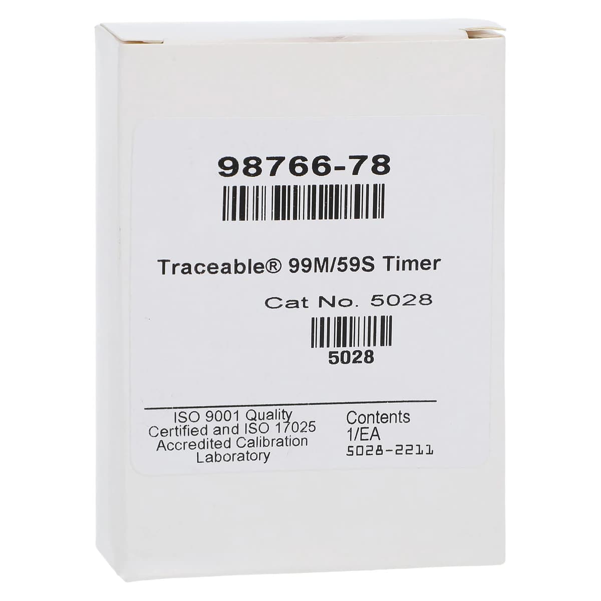 Traceable Countdown Timer, 99 Minutes 59 Seconds, Audible Alarm, LCD Display, 2-1/2 x 2-1/2 x 1/2 in, ISO 17025/A2LA/NIST Certified - Traceable 99M/59S Timer - Image 1