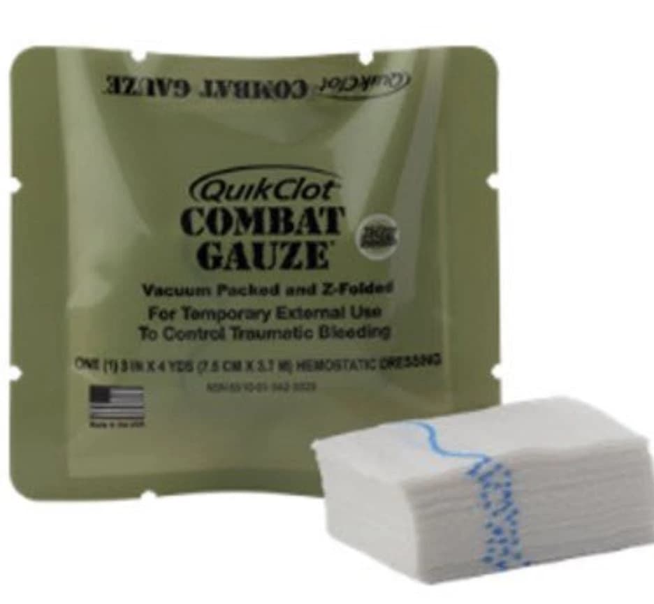 QuikClot Combat Gauze, Kaolin-Impregnated Hemostatic Dressing, 3 in x 4 yd (Z-Medica/Teleflex) - Gauze Combat QuikClot Hemost - Image 1