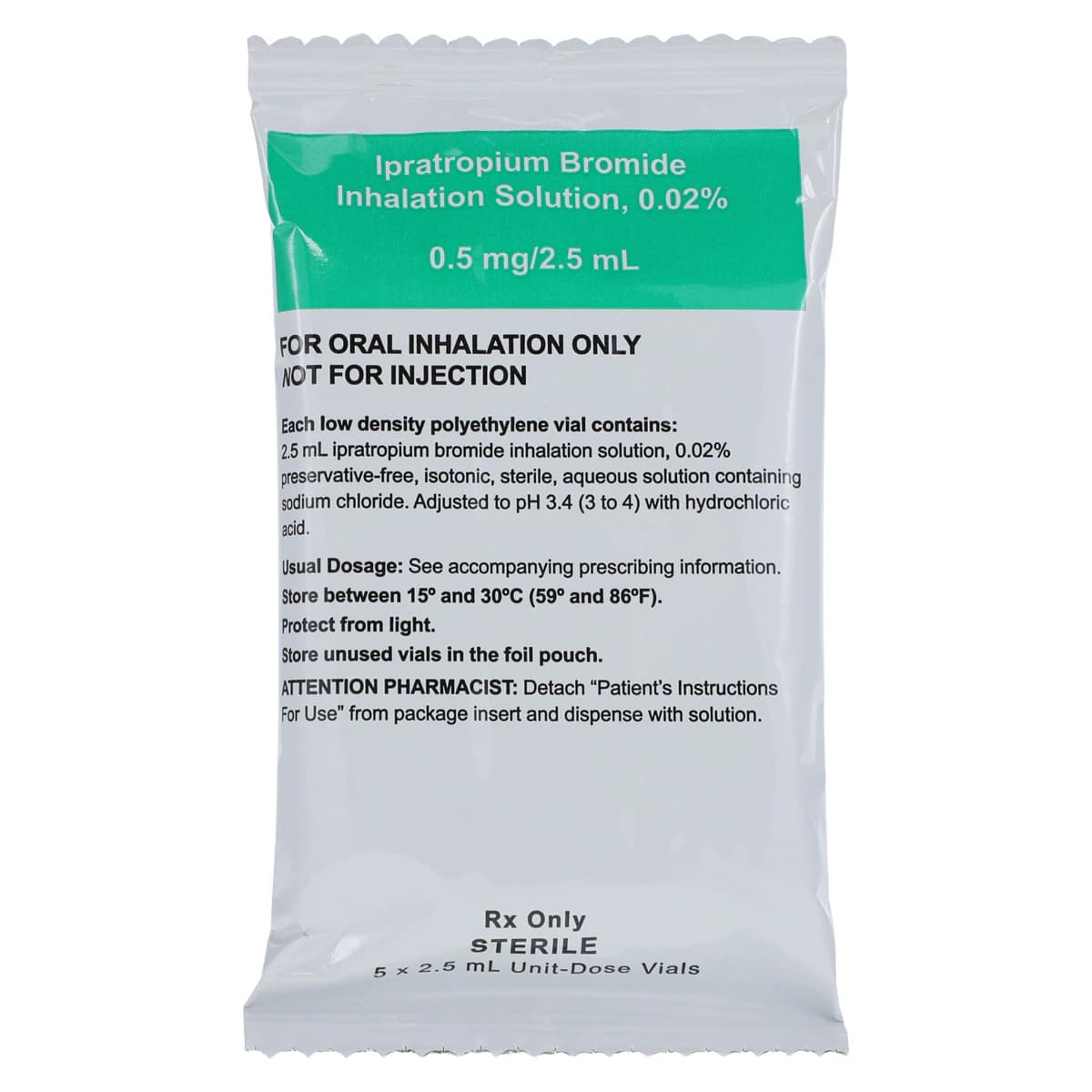 Ipratropium Bromide Inhalation Solution 0.02%, 2.5mL Vial, 30/Package thumbnail 3