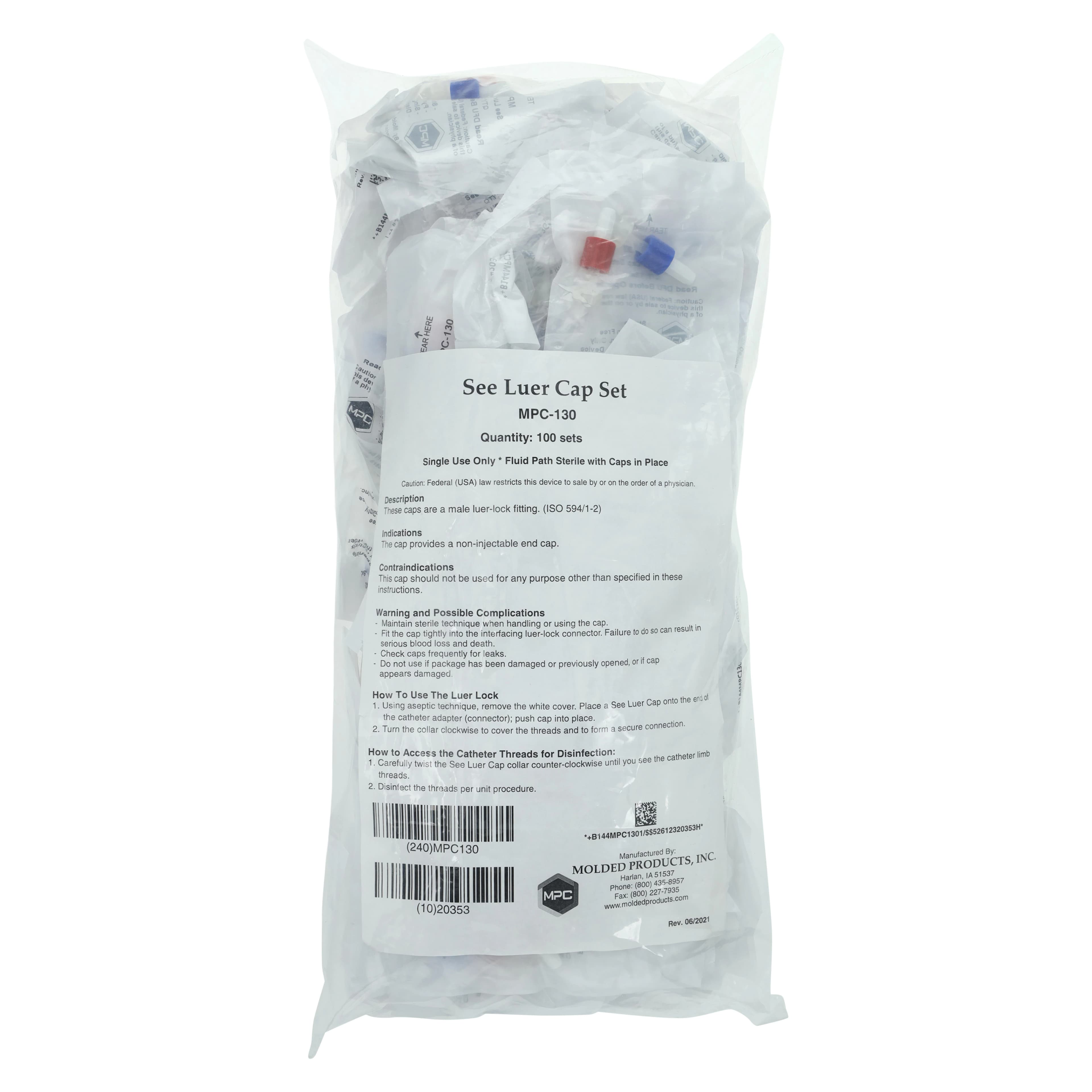 See-Luer Cap Set, Non-Injection Male Luer Lock, 100/Bag - See Luer Cap - Image 1