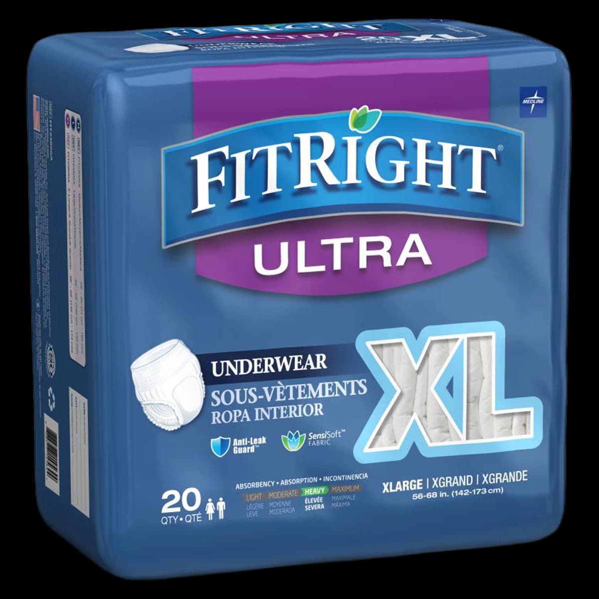 Medline FitRight Ultra Protective Underwear, Unisex, X-Large (56-68" Waist), 80/Case - Underwear Fit Right Ultra - Image 1