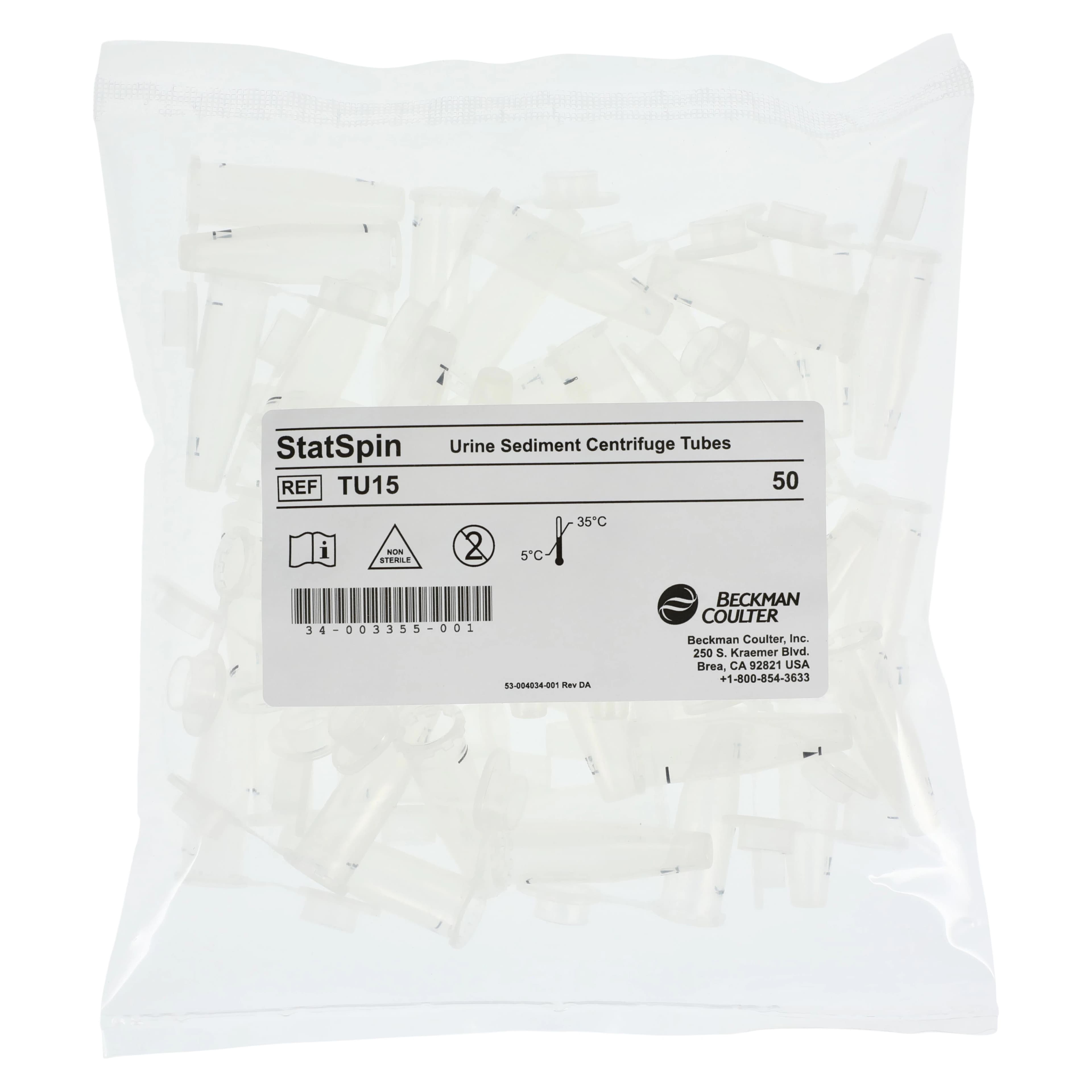Beckman Coulter StatSpin Urine Tube, Plastic, 1.5 mL, Flip Top, Non-Sterile, 500/Case thumbnail 2