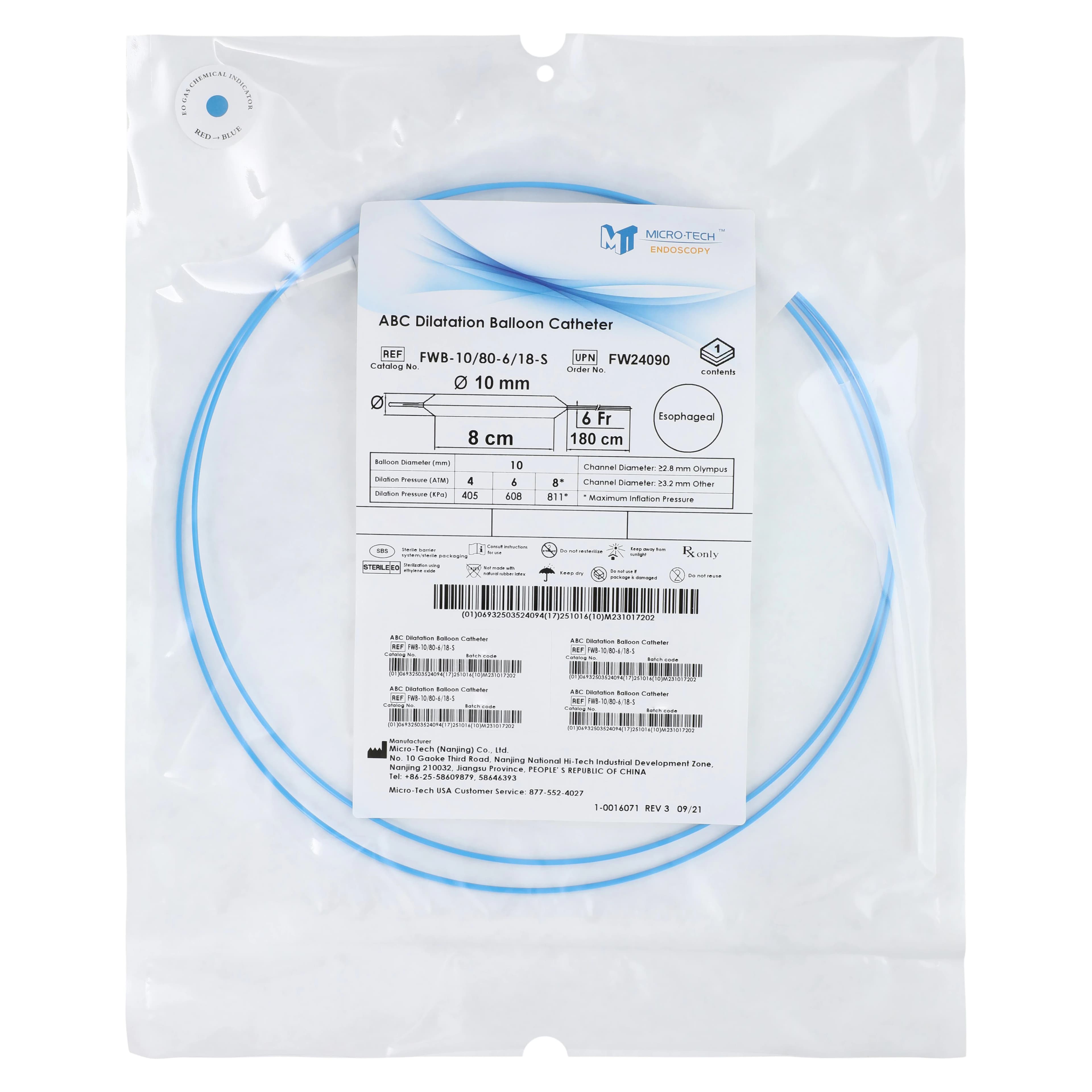 Micro-Tech Endoscopy ABC Esophageal Dilation Balloon, 180cm, 10mm, 8cm, Sterile, Single-Use, 2/Box - Esophageal Dilation Balloon - Image 1