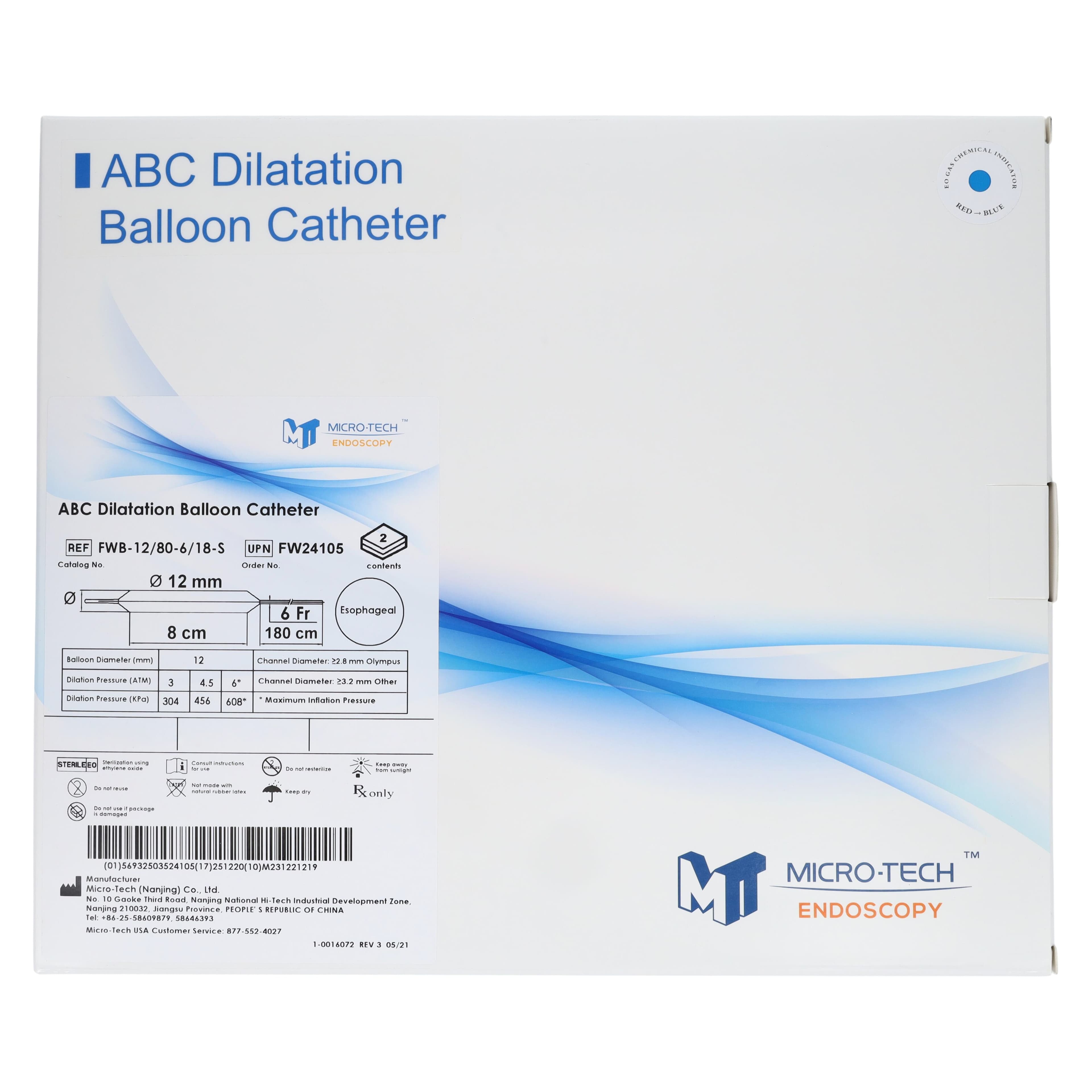 Micro-Tech ABC Esophageal Dilation Balloon, 12mm x 8cm, 180cm, Sterile, Single-Use, 2/Box thumbnail 3