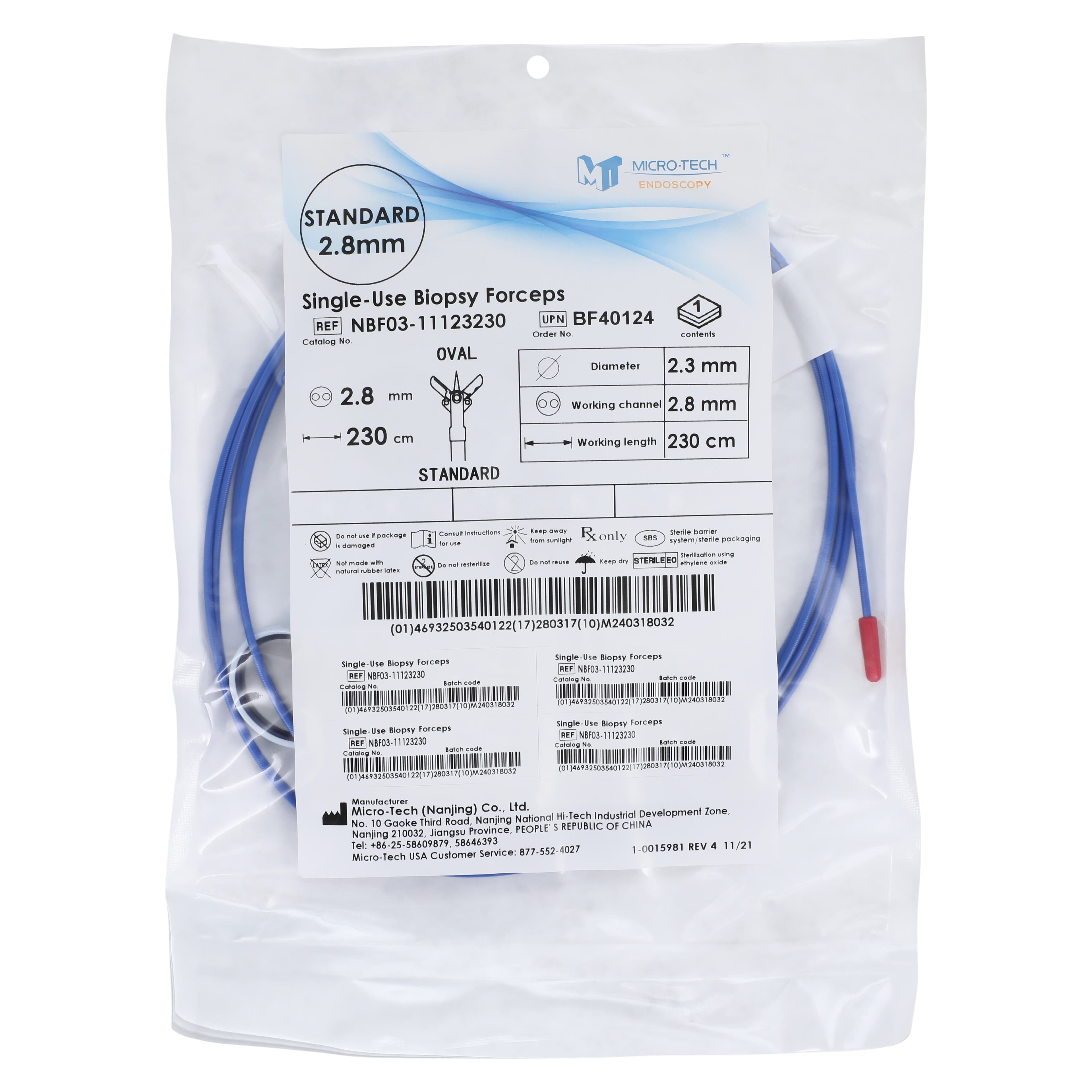 Micro-Tech Endoscopy Oval Cup Biopsy Forceps, Disposable, 230cm Working Length, Blue, 50/Box thumbnail 2