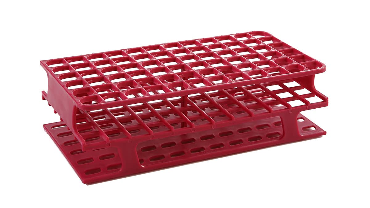 Heathrow Scientific OneRack Test Tube Rack, Polypropylene, Magenta, 13mm, 8/Pack - Clinical 13 mm PP Tbe Rack - Image 1