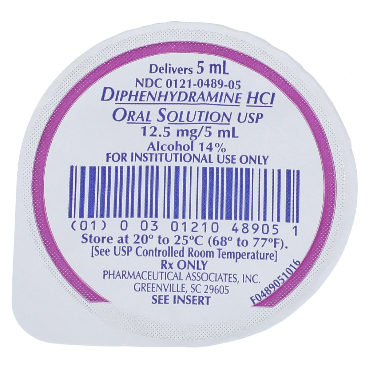 Diphenhydramine HCl Oral Solution 12.5 mg/5 mL, Dye-Free, Unit Dose Cup, 5 mL, 100/Package thumbnail 2