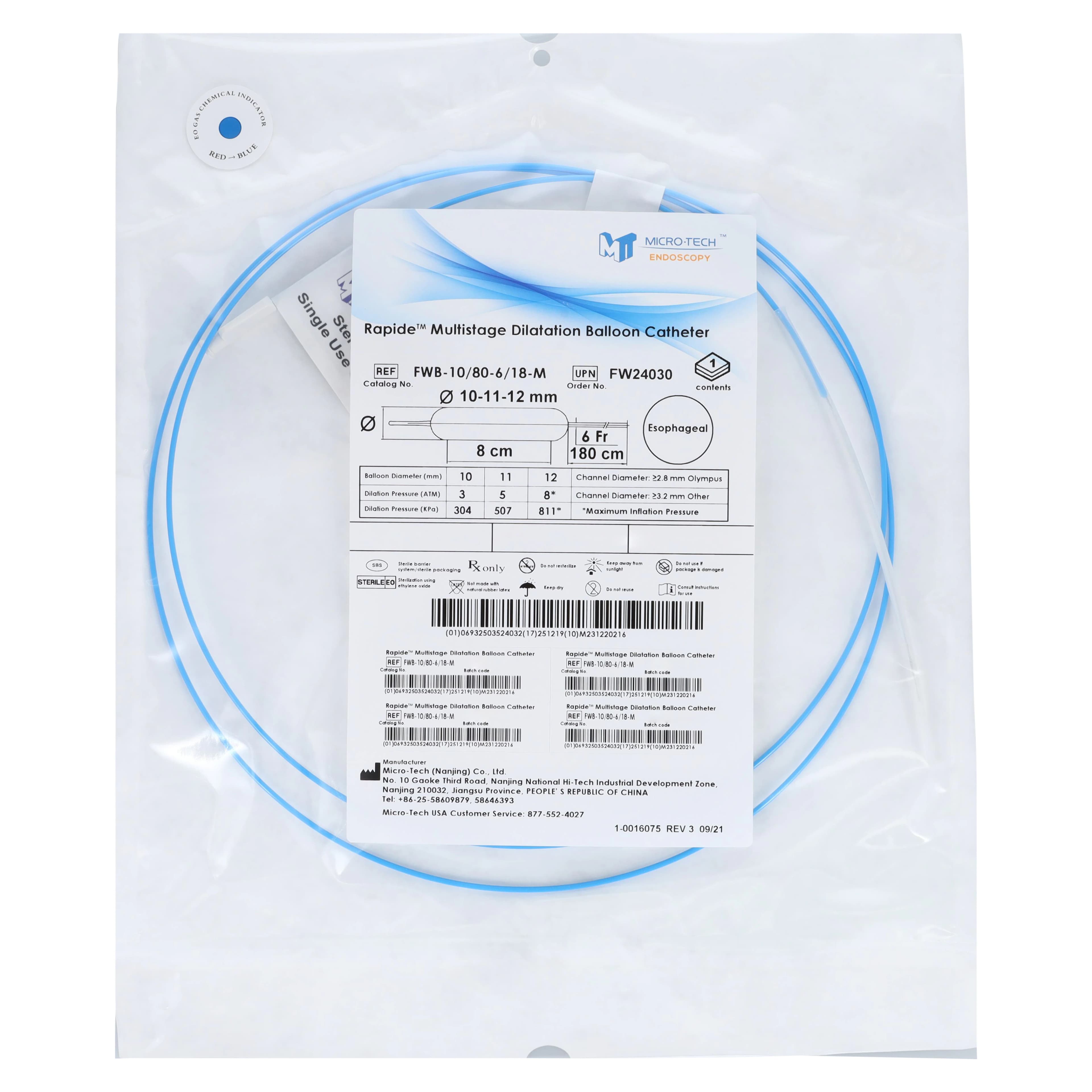 Rapide Esophageal Dilation Balloon, 180cm, 10-11-12mm, 8cm, Single-Use, 2/Box - Rapide Esophgeal Dilat Balloon - Image 1