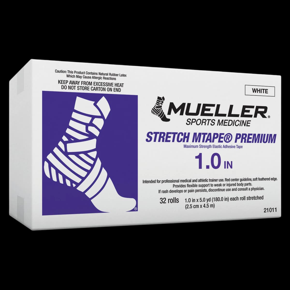 Mueller Sports Medicine MTape Premium Elastic Tape, 1" x 5 yd, White/Red Stripe, 32/Case - Stretch Mtape Premium - Image 1