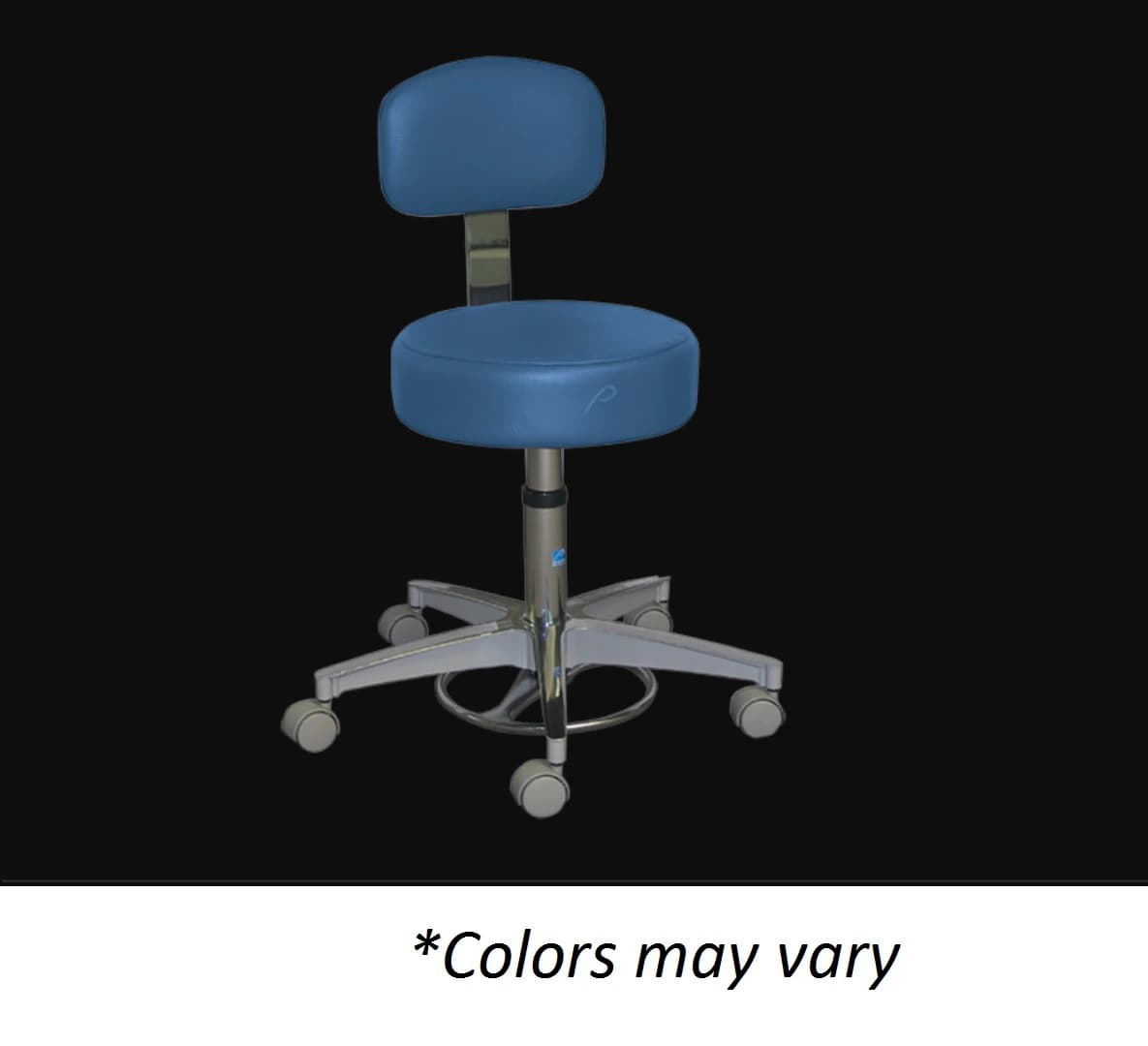 Pedigo Products Exam Stool with Pneumatic Height Adjustment, 5 Casters, Backrest, Black - Stool Exam Pn 5 Caster Back - Image 1