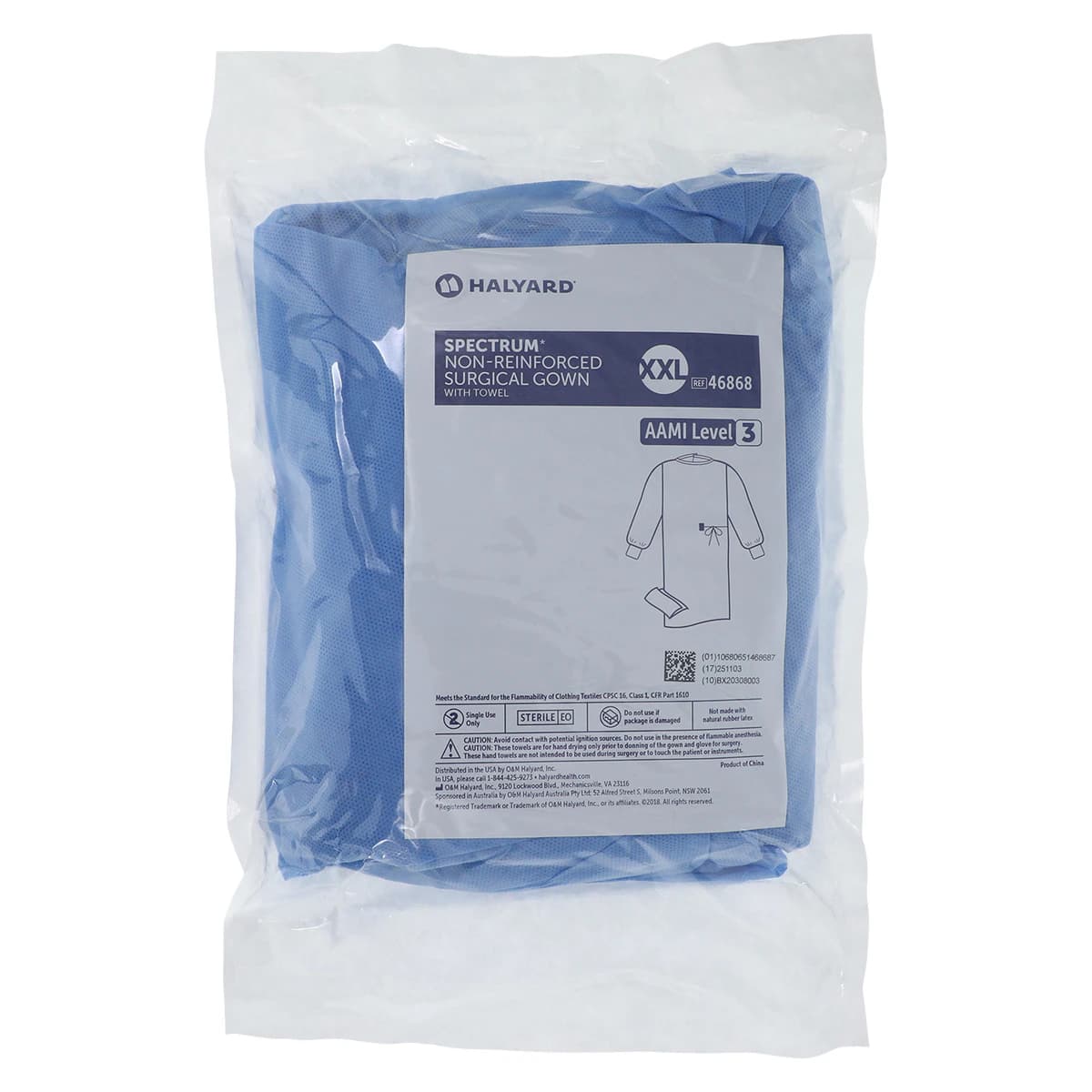 Spectrum Disposable Non-Reinforced Surgical Gown, AAMI Level 3, SMS, 2X-Large, Blue, Sterile, Closed Back, Hook & Loop Neck, Set-In Sleeves, With Towel, 24/Case thumbnail 6