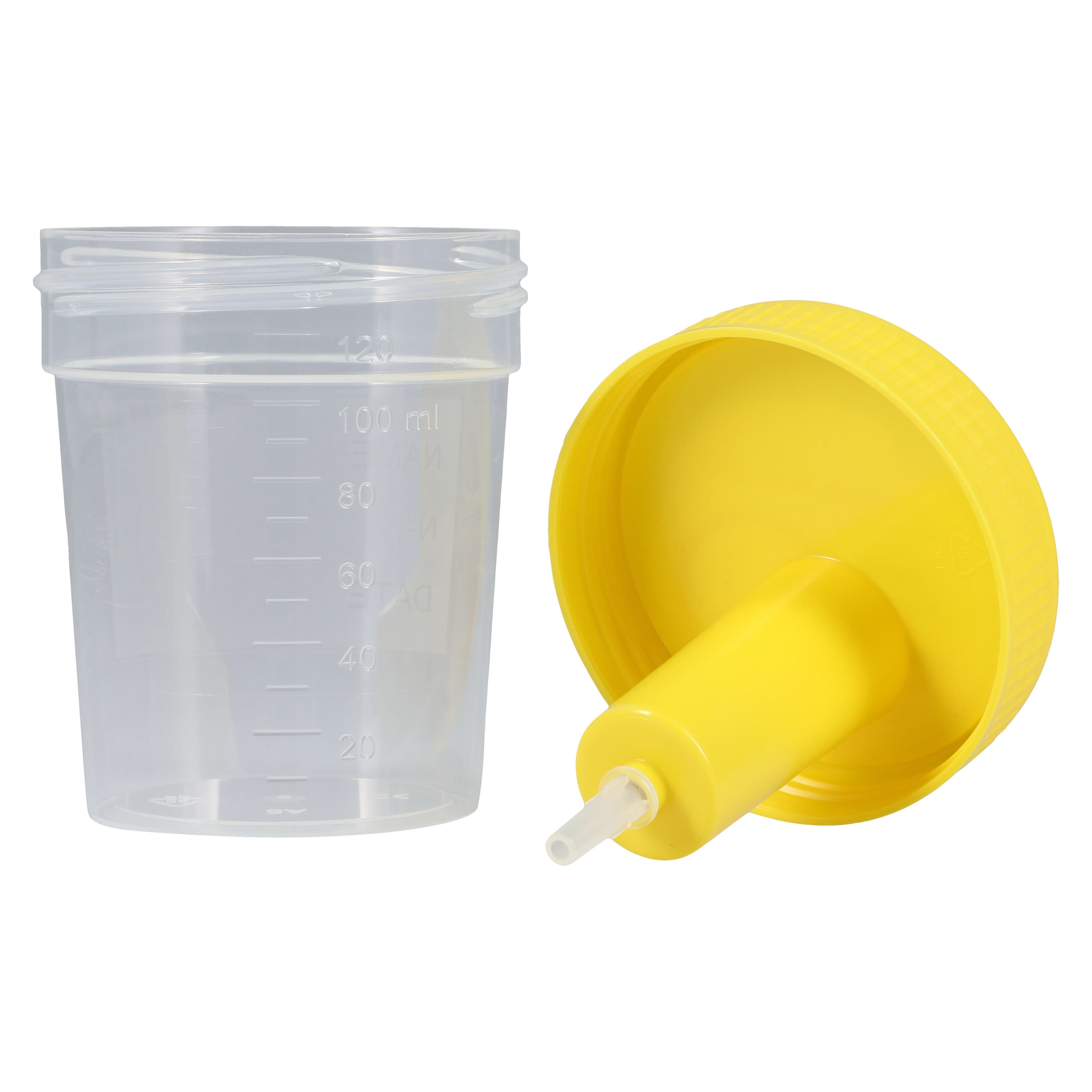 Globe Scientific TransferTop Urine Collection Cup, 120 mL, Plastic, Sterile, with Integrated Transfer Device, Graduated, Yellow Screw Cap, Clear, 300/Case thumbnail 3