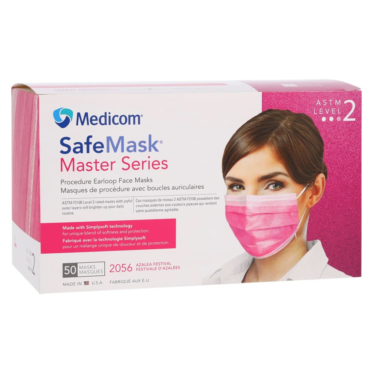 SafeMask Master Series Procedure Earloop Mask, ASTM Level 2, Azalea Festival (Bright Fuchsia), 50/Box, 2056 thumbnail 4