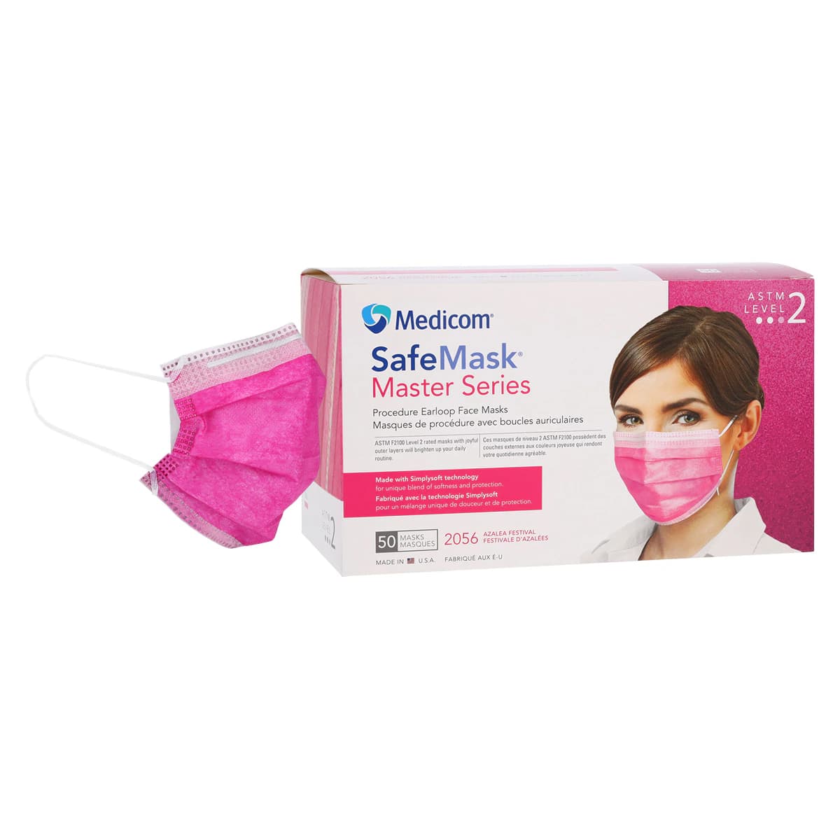 SafeMask Master Series Procedure Earloop Mask, ASTM Level 2, Azalea Festival (Bright Fuchsia), 50/Box, 2056 - SafeMask Master Series Procedure Earloop, ASTM Level 2, Azalea Festival, 50/Box, 2056 - Image 1
