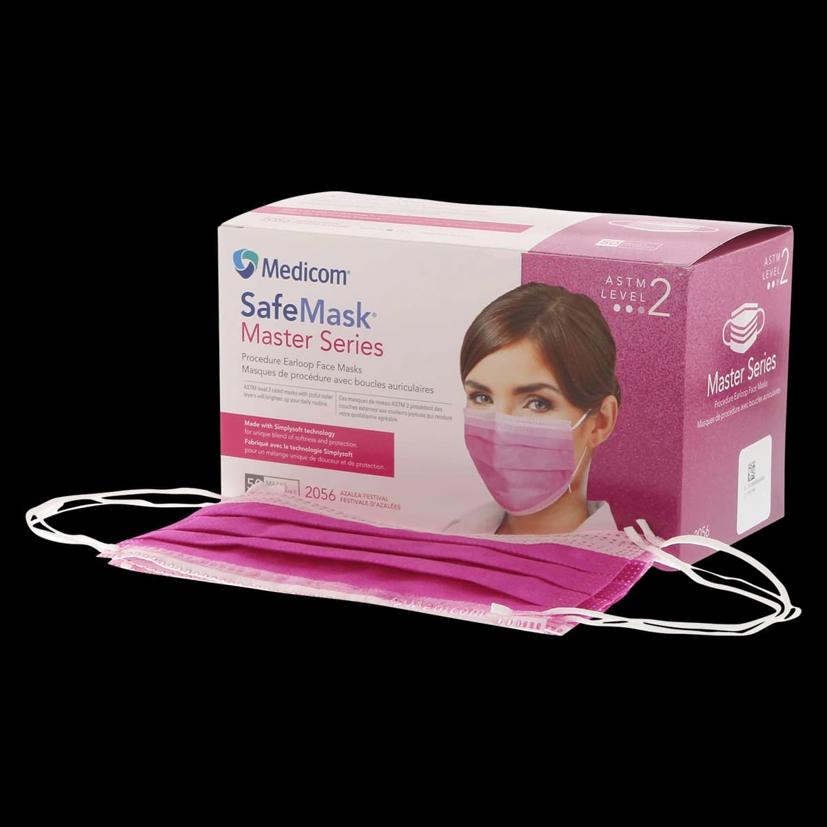 SafeMask Master Series Procedure Earloop Mask, ASTM Level 2, Azalea Festival (Bright Fuchsia), 50/Box, 2056 thumbnail 2