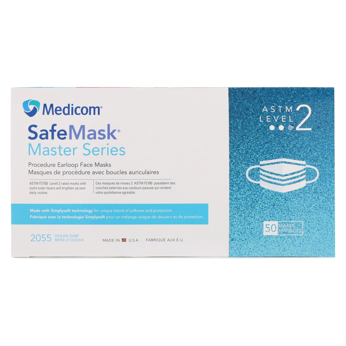 SafeMask Master Series Procedure Face Mask, ASTM Level 2, Ocean Surf (Aqua Marine), Ear Loop, Pleated, Fluid Resistant, 50/Box, 2055 thumbnail 8