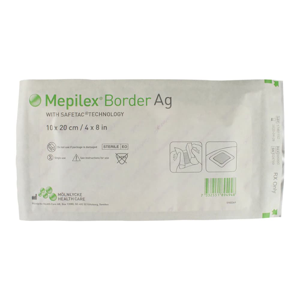 Mepilex Border Ag Antimicrobial Foam Dressing, 4" x 8", Each - Dressing Mepilex Border AG Fm - Image 1