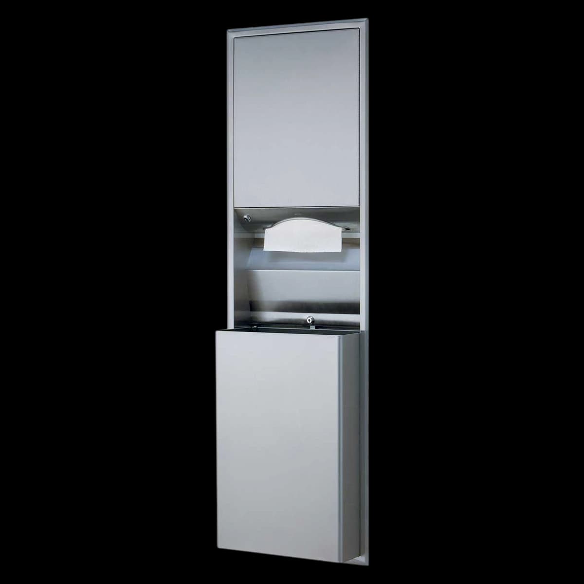 Bobrick Classic Series Paper Towel Dispenser/Waste Receptacle, Satin Finish Stainless Steel, Tumbler Lock, 16 in x 54.75 in - Dispenser Paper Towel SS - Image 1
