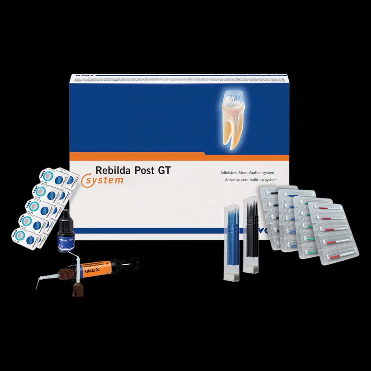 Rebilda Post GT System Kit, Glass Fiber-Reinforced Resin Posts, Assorted Sizes (0.8-1.4 mm), 20 Posts, 5 ml Ceramic Bond, 20 Futurabond U SingleDose, 10 g Rebilda DC Syringe thumbnail 18