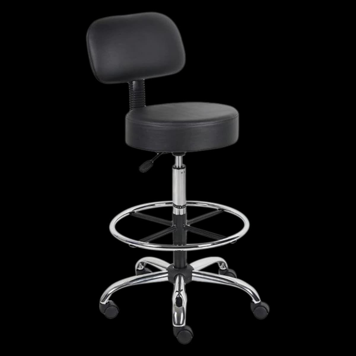Boss Office Products Medical Exam Stool with Back and Foot Ring, Black, 275 lb Capacity - Stool Medical Back Foot Ring - Image 1